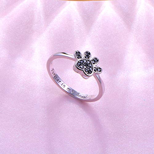 S925 Sterling Silver Jewelry Engraved Forever in my heart Puppy Dog Cat Pet Paw Print CZ Ring4