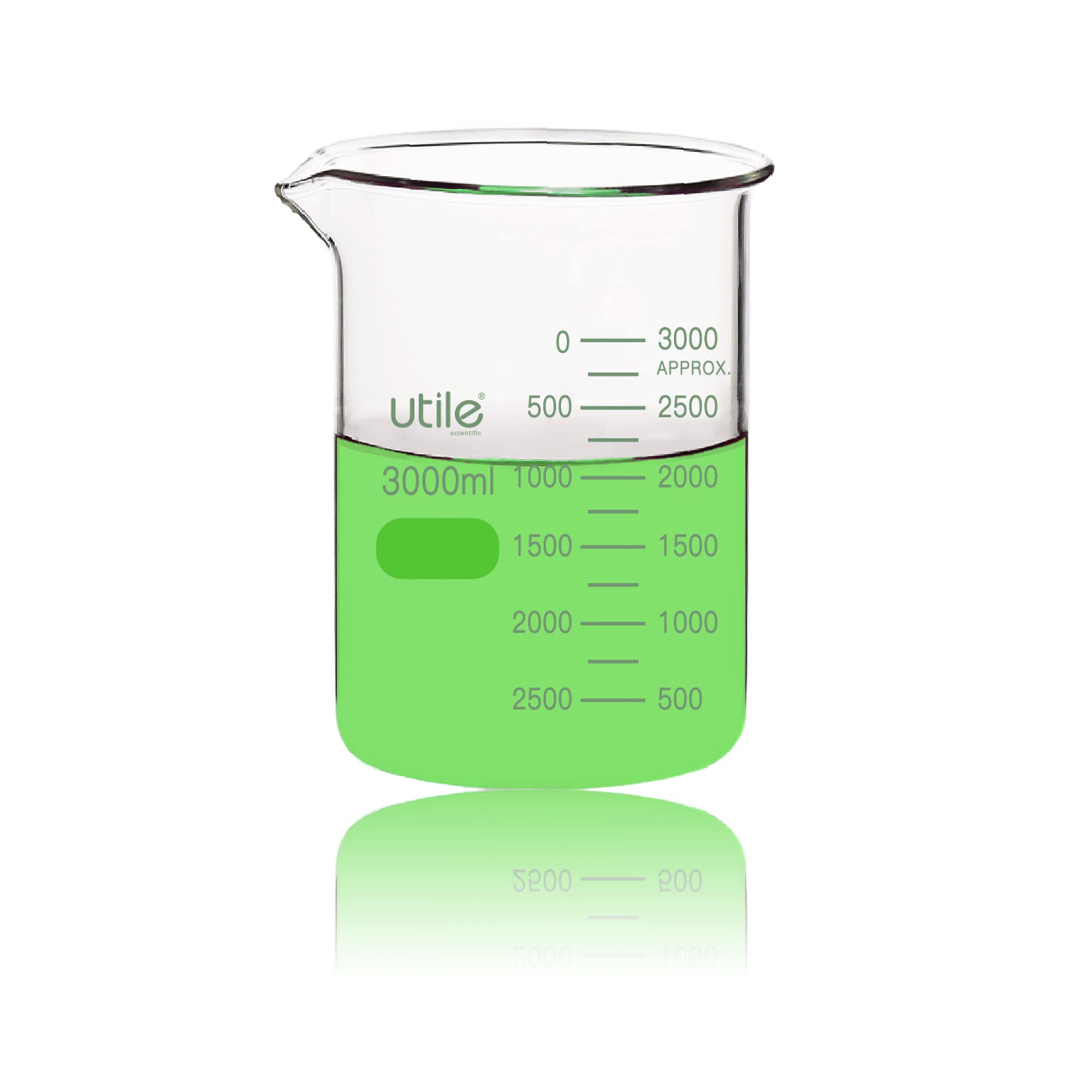 Utile Becher in vetro a bassa forma da 3000 ml, vetro borosilicato 3,3 con graduazione stampata, 4000.3000.1