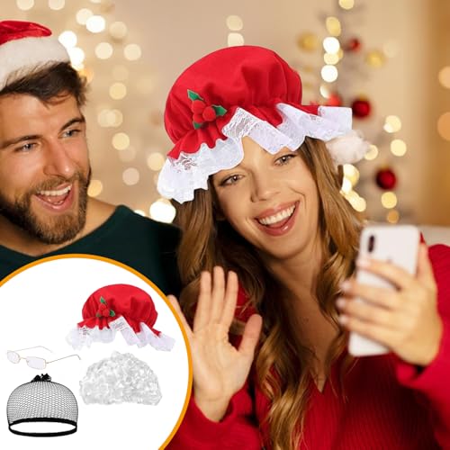 Peluca de abuela con gafas y redecilla para disfraces de Navidad 3