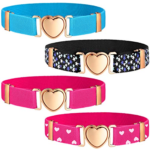 Geyoga 4 Pieces Kids Elastic Stretch Belts Heart Belt for Girls Waist