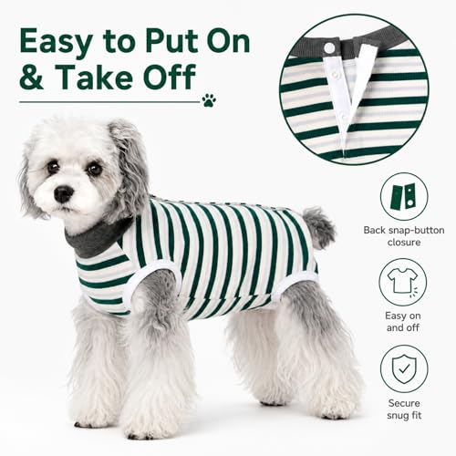 Image of Dog Surgery Recovery Suits, Sleeveless Dog Recovery Suit Female, E-Collar & Cone Alternative Surgical Suit for Small and Medium Dogs After Surgery, Striped Dog Onesie Pajamas
