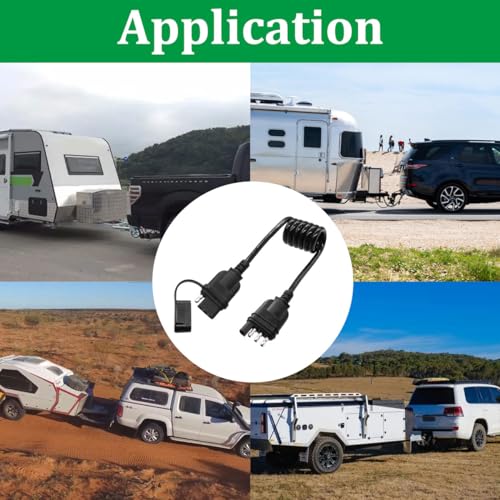 Image of 4 Way Flat Trailer Extension Coiled Cable, 4 Pin Trailer Wire Extension Harness Male and Female Stretchable Coiled with Dust Cover 36 inch /3 FT 18 Guage