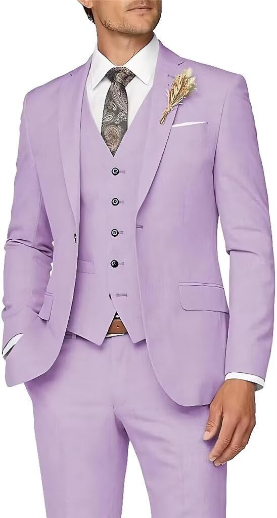 3 Piece Suit Men Slim Fit Wedding Suits for Mens One Button Jacket Vest Pants Set
