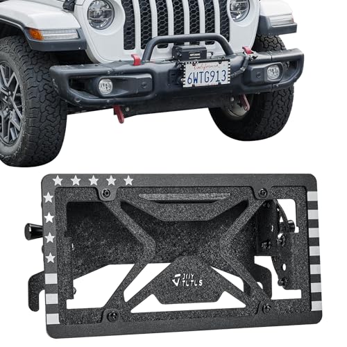 JOYTUTUS Universal Flip-Up License Plate Mount for 10 Hawse Fairlead (254mm) - Compatible with Winch Off-Road Trucks RV Bumpers Front License Plate Holder Bracket