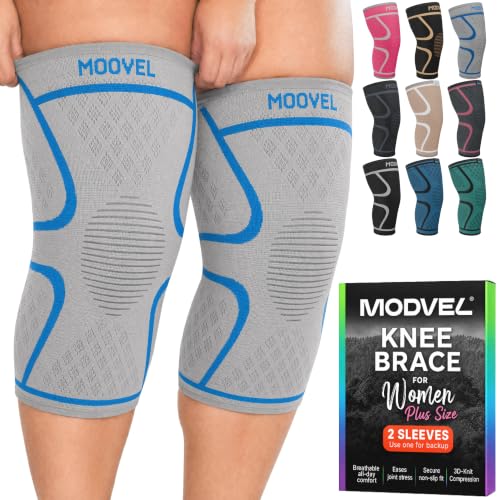 Image of Modvel 2 Pack Knee Brace for Women - Knee Support for Walking, Knee Compression Sleeves for Pain Relief, Knee Sleeves for Women, Knee Brace for Sports, Workouts & Arthritis
