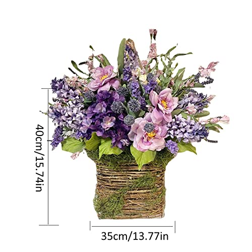 Wildflowers Door Hanging Basket Wreath Artificial Lavender Garland Front Door Spring Wreath Spring Easter Ornaments For Indoor Outdoor #TOP2