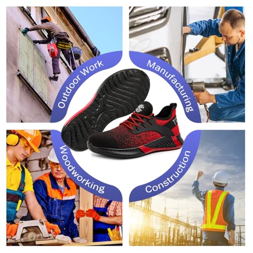 TQGOLD Chaussure de Securité Homme Femme Basket de Securite 43EU,Rouge – vue 6