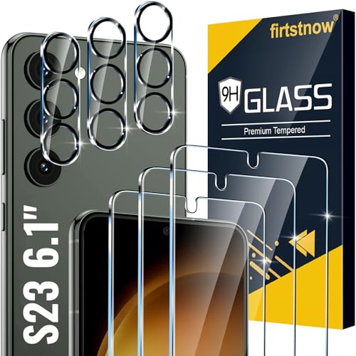 Image of firtstnow 3 Pack for Samsung Galaxy S23 Screen Protector Tempered Glass + 3 Pack Camera Lens Protector, Military Grade Shatterproof, 9H Hardness, Fingerprint Unlock, HD Clear Case Friendly 6.1 Inch