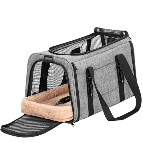 Petsfit Transportbox für Katzen – Faltbare Transporttasche mit Schultergurt, 4-seitigem Netz & weichem Innenkissen – ideal fürs Auto, Reisen & Tierarztbesuche – auch für kleine Hunde