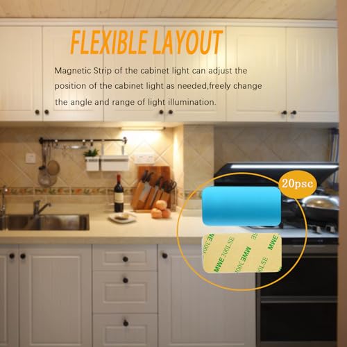 Image of Metal Adhesive Plate Magnetic Stripe for Magnetic LED Lights & Under Counter Lights,Replacement Magnetic Strips with Adhesive Backing(20 Pcs)