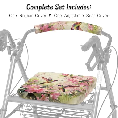 Image of Adjustable Walker Seat and Backrest Covers, Hummingbird Soft Rollator Accessories, Universal Seat Covers for Seniors Women Men