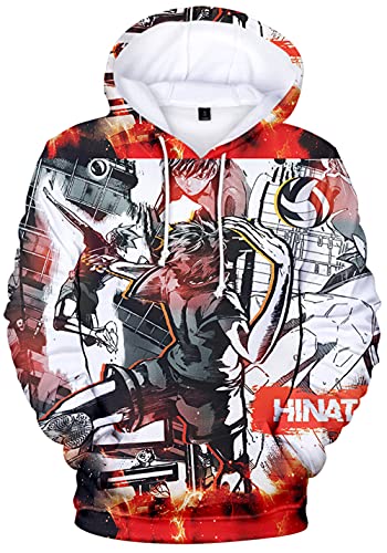 YIMIAO Hombre Haikyuu Sudaderas con Capucha Manga Anime Impresión 3D Niña Manga Larga Hoodie Karasuno High School Volleyball Junior Pullover(L)