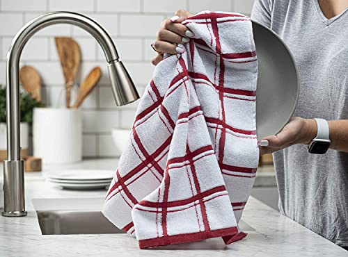 Large Jumbo Big Check 100% Cotton Terry Tea Towel Super Soft Kitchen Cleaning Soft Dish Cloth for Catering Restaurant & Bar (Red, 6) - Image 4