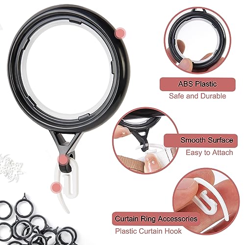 WCIC 48 Pack Curtain Rings and Hooks - Black 40mm Plastic Hanging Rings for Curtains, 40mm(48pc rings+48pc hooks) - Image 3