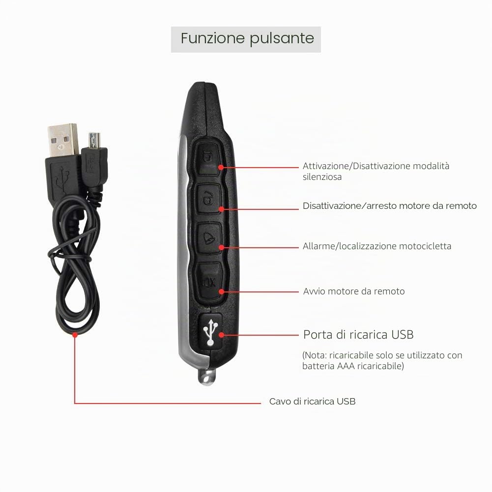 EASYGUARD EM212 Sistema di allarme per moto bidirezionale con display LCD Pager Trasmettitore ricaricabile Sensore d'urto integrato e sensore a microonde che rileva DC12V