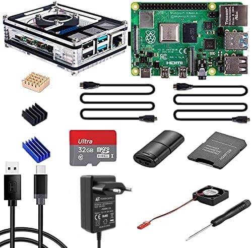 Vemico Raspberry Pi 4 8Go Starter Kit Raspberry Pi 4B 8GO RAM avec 32 GB Carte SD 3 Dissipateurs Thermique 2 Câbles HDMI Alim