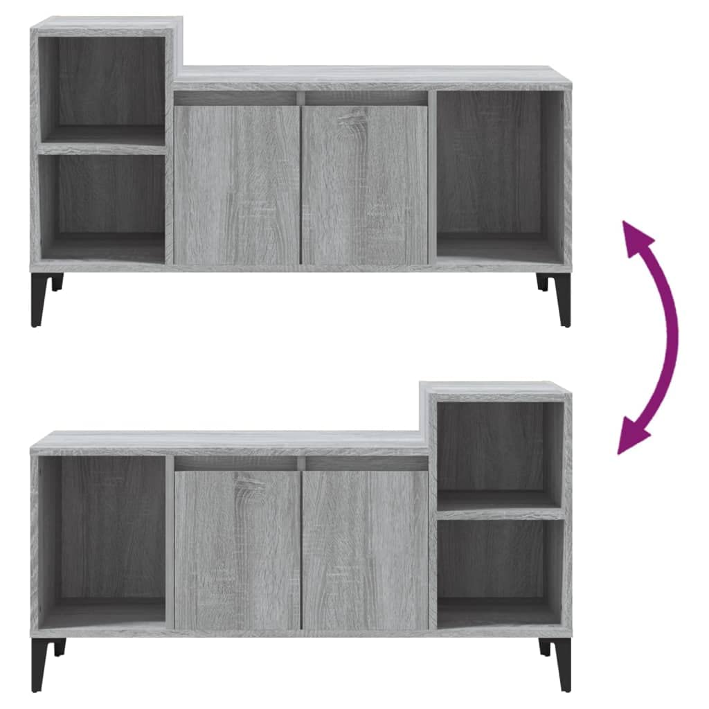 Fengshui Mobile TV grigio Sonoma, 100 x 35 x 55 cm, in legno | Con ante e scomparti, spazio per lettore DVD e console, supporto da parete incluso