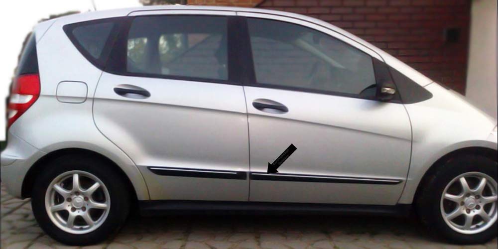 Spangenberg Listones de protección laterales negros para Mercedes Benz W 169 Clase A W169 año de construcción 09.2004-06.2012 F23 (3700023)