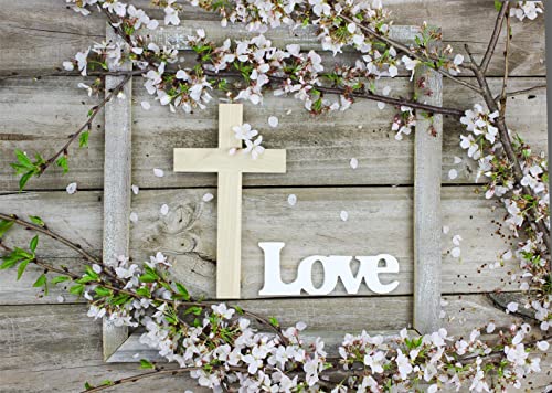 BELECO 7x5ft Fabric Rustic Wooden Board Wood Cross Backdrop Spring