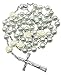 Nazareth Store White Pearl Beads Rosary Roses Mystery Beads Prayer Necklace Our Rose Lourdes Medal and Cross Crucifix