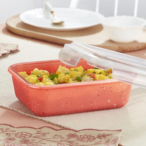 Image of Borosil 1.04 L Kube Pink Food Storage Container with Air Tight Lid | Rectangle Shape Borosilicate Glass Organiser | Microwave & Dishwasher Safe | For Fridge, Kitchen Storage