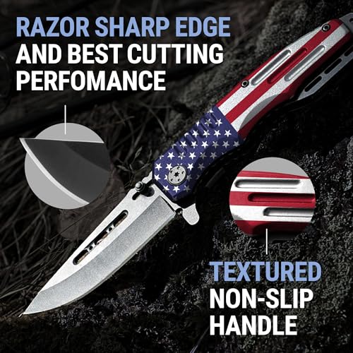 image for Grand Way Spring Assisted Pocket Knife American Flag - Tactical Foldin