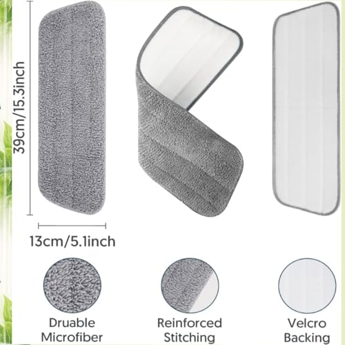 Image of Microfiber Mop Pads Replacement (2 Pack) - Universal Fit for Spray Mops & Dust Mops - Reusable, Machine Washable with 360 Degree Rotating Head - 15.3 inch x 5.1 inch - Grey [ONLY Pads]
