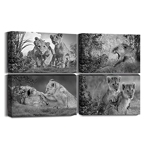 guiguziyishu Canvas Prints Wall Art Grey Lion Stretched Canvas Wooden Framed for Living Room Bedroom and Office