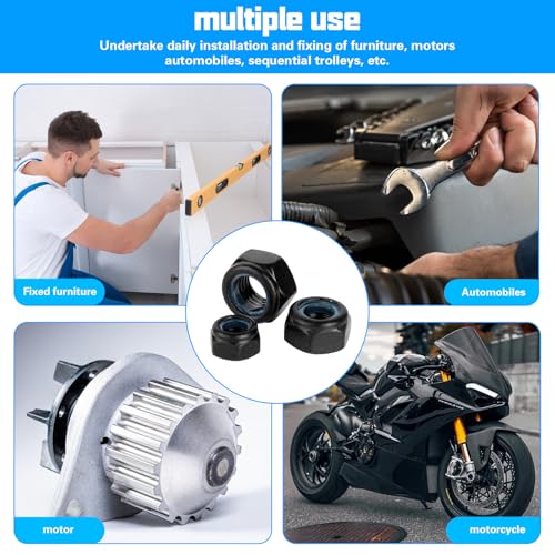 45 Stück M8 Muttern Set, Selbstsichernde Muttern Schwarz, Sechskantmuttern, DIN 985 Edelstahl Sicherungsmuttern Stoppmuttern mit Klemmteil, Metrisch Gewinde Kontermuttern mit Nylon für Schrauben