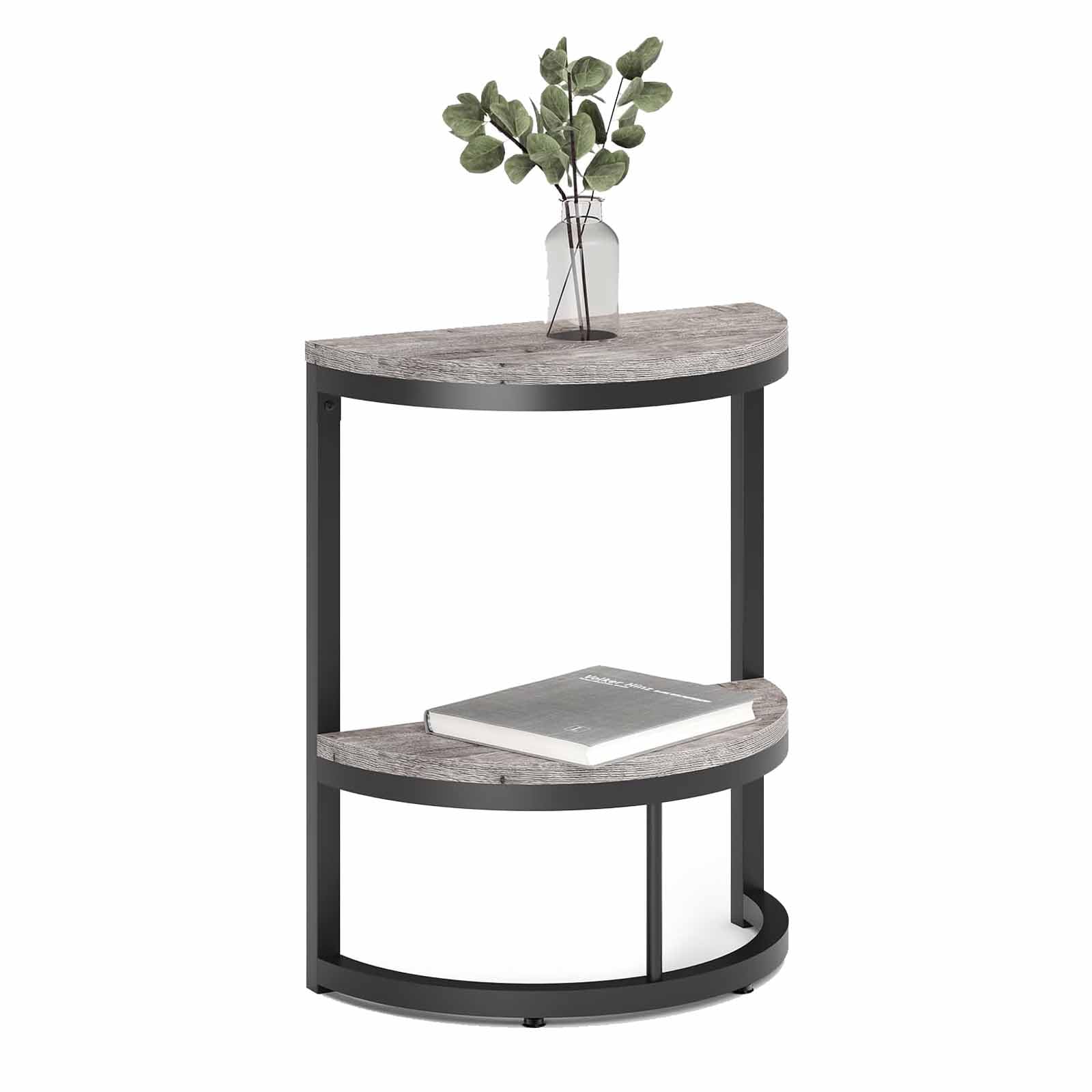 RYDZCLH 2-Tier End Table Half Round with Storage Shelf, Small Side Table Coffee Table, Space Saving Narrow Accent Table for Living Room Sofa Couch, Bedroom,Gray