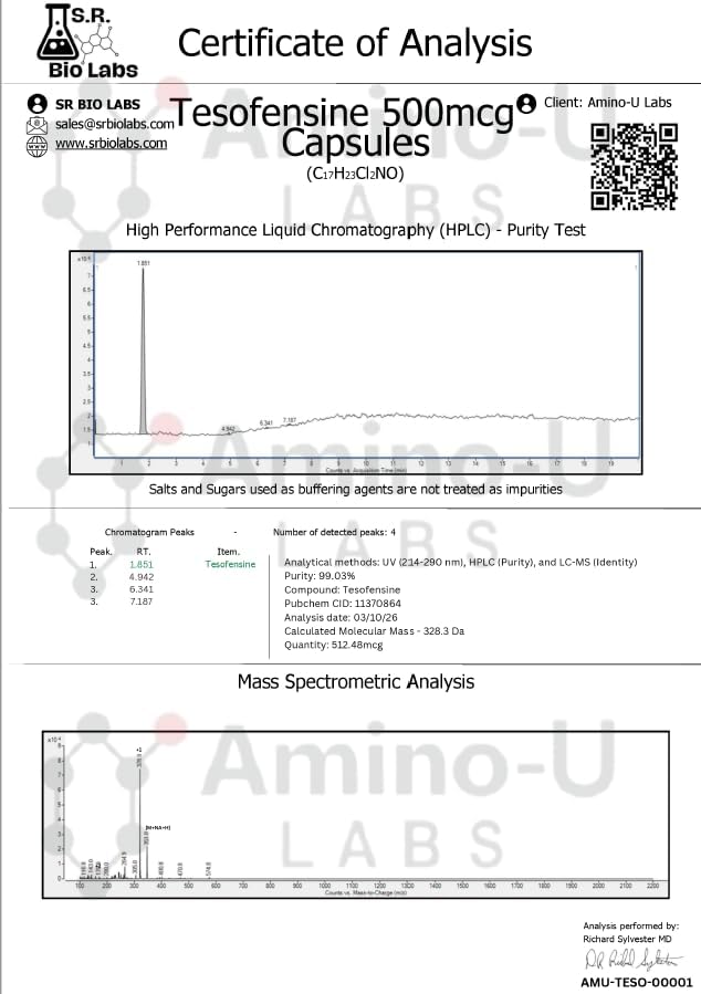 Tesofensine - 500mcg x 60 Capsules 3rd Party Test-COA