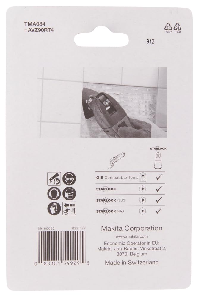 Makita B-69808 Starlock HM/TC Deltaplatte 90 mm TMA084, Körnung 40, für Mörtel, Leim, Fiberglas, Holz, für Multitool, Multifunktionswerkzeug, 1 Stück