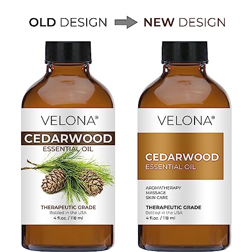 Velona Cedarwood Essential Oil - 4 Oz | 100% Pure And Natural | Undiluted, Therapeutic Grade | For Face, Hair, Skin Care, Aromatherapy, Massage #TOP1