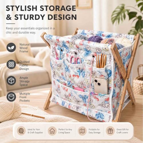 Image of Gkesgm Yarn Storage Organizer for Yarn Skeins,Large Crochet Yarn Holder Case for Carrying Projects, Knitting Needles, Crochet Hooks and Other Accessories