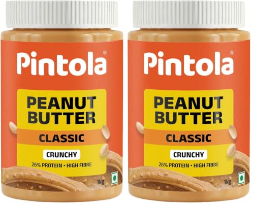 Image of Pintola Classic Peanut Butter Crunchy 1kg - Original American Recipe with High Protein 26g & 7.2g Fiber, Premium Roasted Nuts, Gluten Free, Zero Trans Fat, with MUFA Good Fats, Vit E & B3, Dairy Free