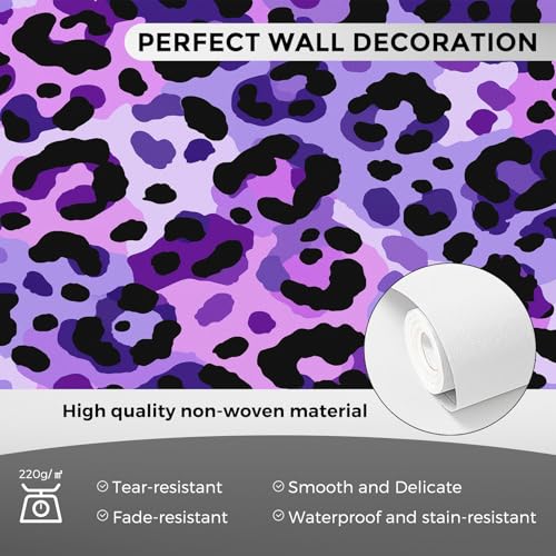 Papier peint panoramique léopard violet pour masquer les défauts des murs - 8