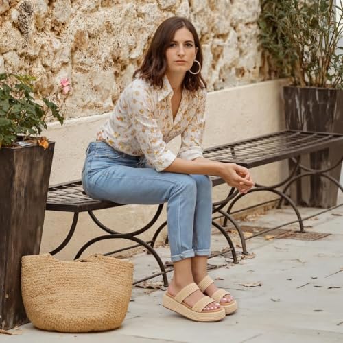 Image of Erocalli Platform Sandals Women Cute Wedge Espadrilles Slip on Summer Beach Raffia Vacation Sandal Comfortable Open Toe Dressy Shoes