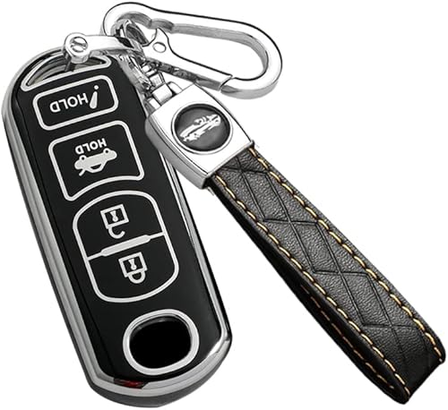 ontto Funda para llavero de 4 botones, borde plateado, compatible con Mazda 3, 6, 8, Miata, MX-5, CX-3, CX-5, CX-5, CX-7, CX-9, carcasa para llave
