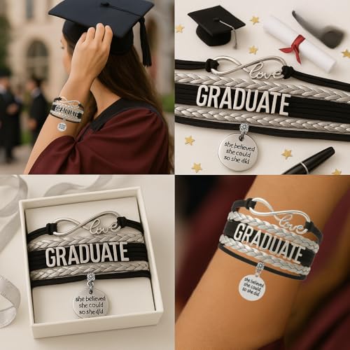 Infinity Collection Graduation Bracelet Gift Graduate Jewelry for Her, Class of 2025 Keepsake, Adjustable Charm Bracelet for Women & Girls2