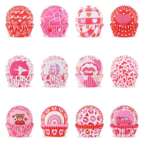 Image of 600 Pack Valentines Cupcake Liners Standard Muffin Cupcake Cups Cupcake Wrappers Paper for Wedding Party Decorations Supplies (12 Styles)