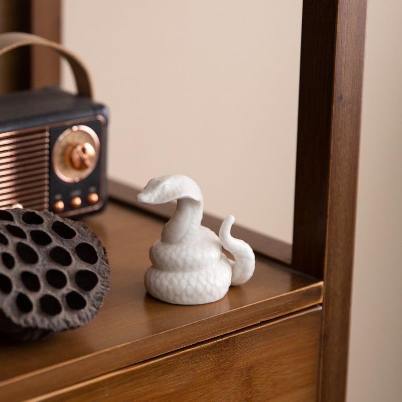 蛍光＆蓄光】光る蛇石 鑑賞石 木台付 白蛇財運縁起置物 UVブラック