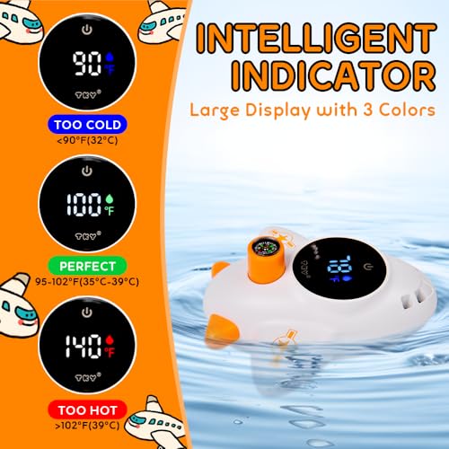 Image of Baby Bath Thermometer - Digital Floating Water Thermometer with LED Display & Color Temperature Alerts, Rechargeable Bath Toy for Infant Bathtub Safety, Newborn Bath Essentials Gift