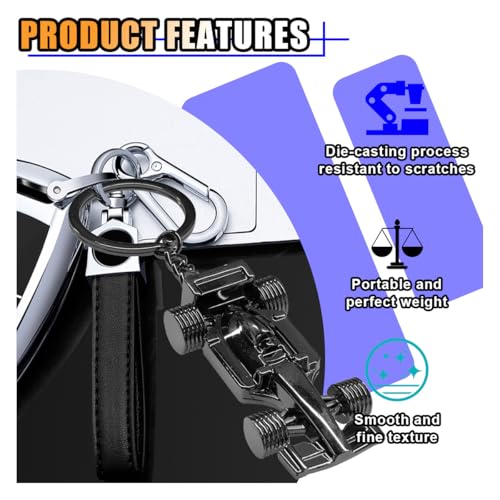 Image of KITUREK 3D F1 Race Car Keychain, Zinc Heavy Duty Racing Model Keychain, Car Key Ring Present for Father Husband Boyfriends (Black)