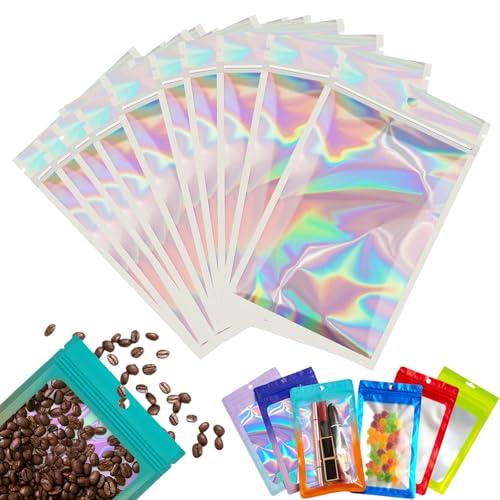 10 Bolsa de Embalaje de Mylar Papel Aluminio con Cremallera,30x40cm Holográfico Resellables Transparencia Bolsas Planas Prueba de Olor,para Café Fruta Dulces Comida Joyería Galletas Almacenamiento