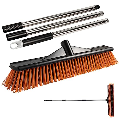 硬毛ほうき | 床磨き用ポータブルスクラバー | 柄の長い硬毛フロアブラシ商業床たわし工場セメント苔大理石タイルブラシアーティファクトポータブルフロアスクラブブラシグラウトブラシ、倉庫、ガレージ、バルコニー、デッキ、プール用の屋外掃除ブラシ
