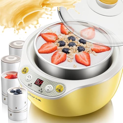 Yogurtera automática, máquina para Hacer Yogur de 1000 ml con 1 Revestimiento y 4 Tazas, máquina de fermentación de Vino de arroz Natto con Pantalla LED y Temporizador, con Control de Temperatura