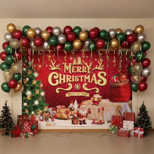 Image of Large Christmas Party Banner and Backdrop for Indoor & Outdoor, Yard Garden Halloween Decorations & Party Supplies (Red)