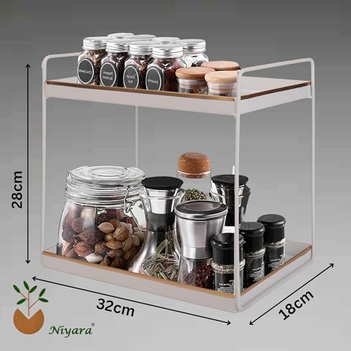 Image of Niyara Iron Metal Heavy Duty Stand 3-Tier Multistorage /Multipurpose Standing Rack, Bathroom Countertop Storage Shelf Cosmetic Organizer Holder Kitchen Spice Rack (white with gold)