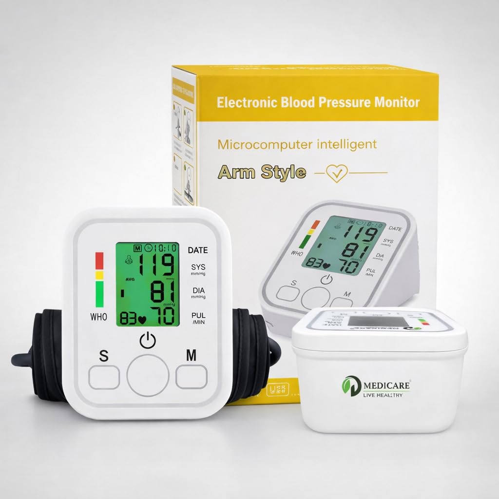 BP Machine Digital Automatic for Home Use | Blood Pressure Monitor with Voice, Large Display, Accurate Upper Arm Cuff for Adults & Elderly (DMBP03-WH)