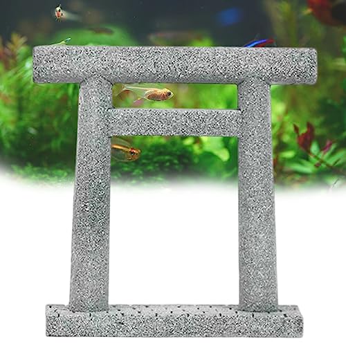 Image of livelyfish Japanese Fish Tank Decorations Asian Aquarium Decor Torii Gate Ornament Japanese Shrine Oriental Pagoda Aquarium Sandstone Bridge Statues Betta Fish Decorations for Tank, L3